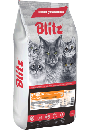 BLITZ ADULT CAT Sensitive TURKEY корм д/кошек с индейкой,10кг