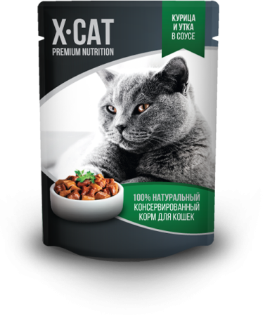 X-CAT д/кошек пауч курица и утка в соусе 85 гр 