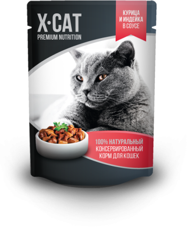 X-CAT д/кошек пауч курица и индейка в соусе 85 гр 
